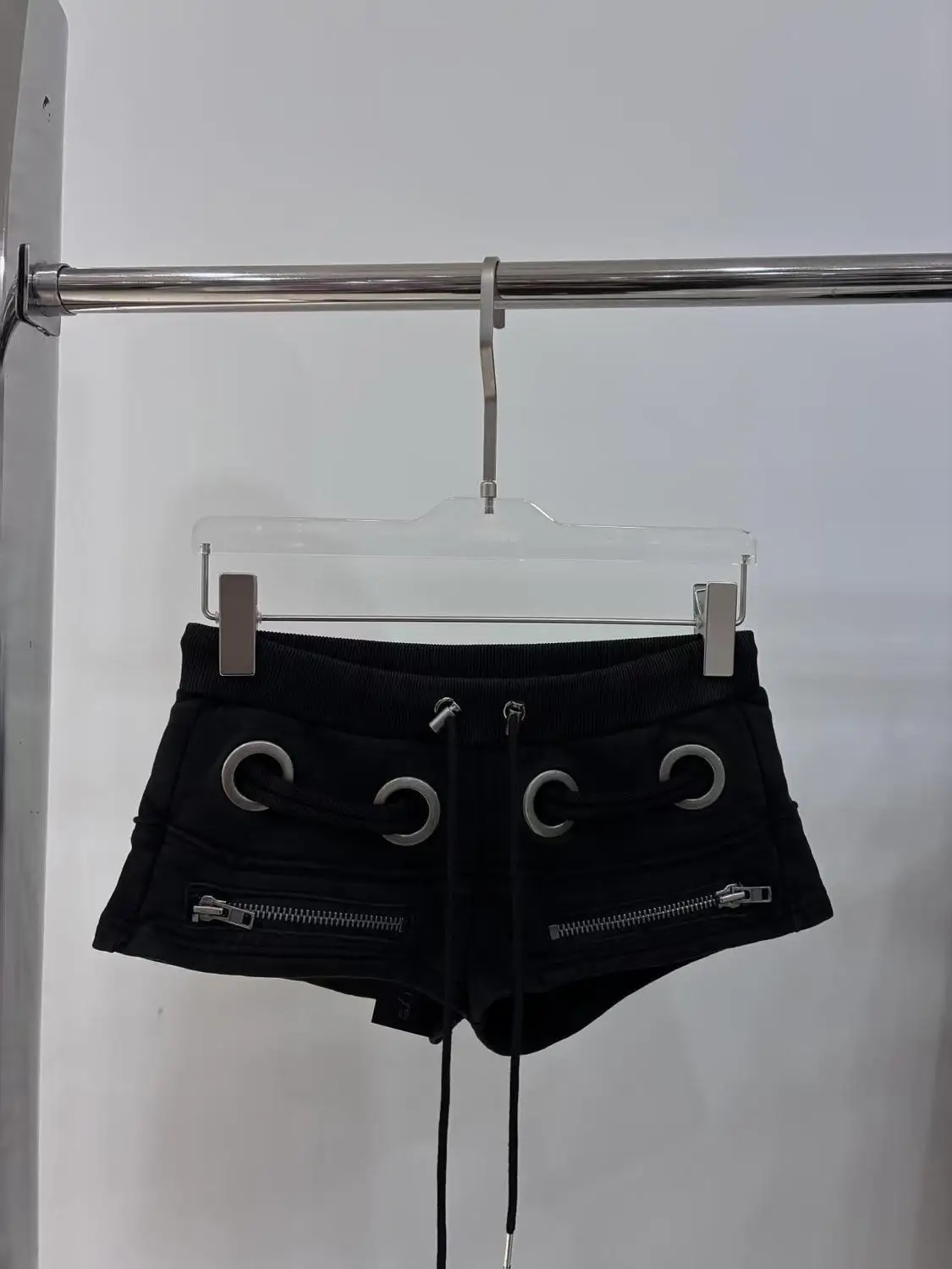 Design Zipper Casual Drawstring Shorts Women's Summer Y2k Low-rise Black Hip-wrapped Hot Pants