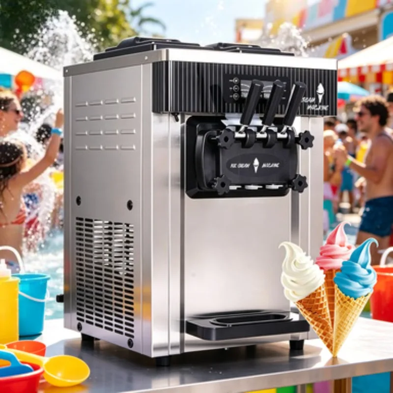 20-28L/h Stainless Steel Ice Cream Maker Machine 3 Flavors Soft Serve Commercial Yogurt Freezer for Store