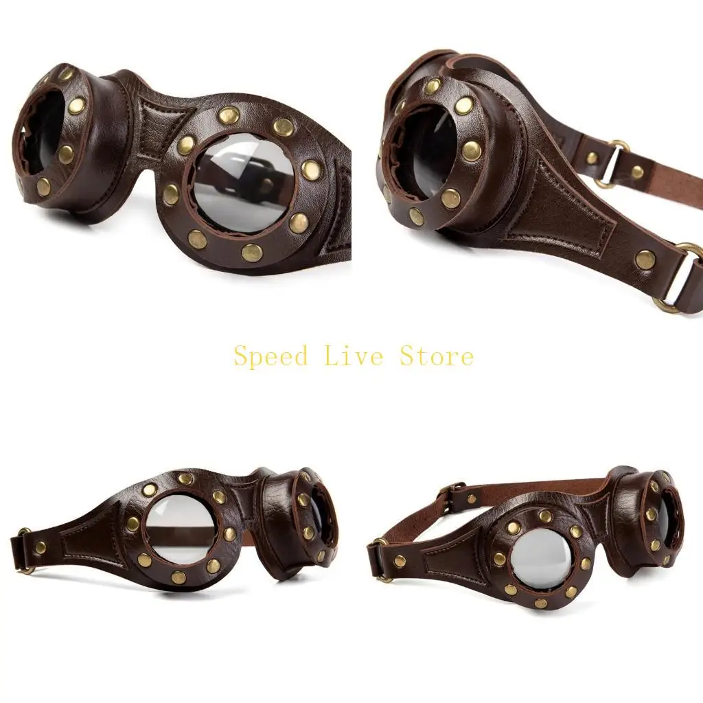 547C Funny Steam Punks Glasses LeathersSteampunk Accessories Man Halloween Cosplay Goggles Adult Party Gentleman Prop Glasses