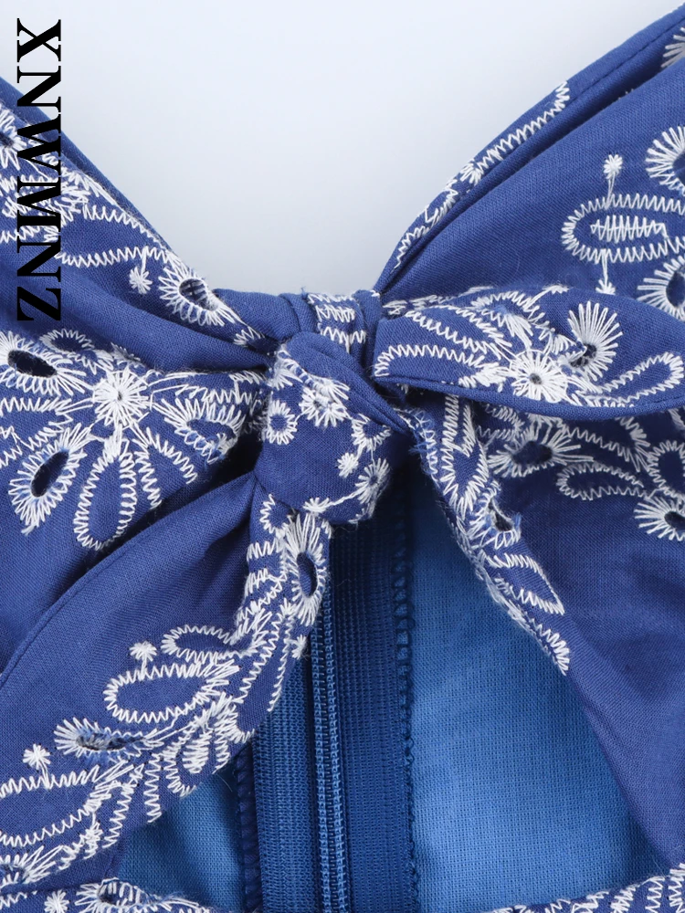 XNWMNZ 2025 verano mujer boho Sexy correa de hombro delgada vestidos midi vacaciones moda mujer ropa azul sin mangas vestido elegante