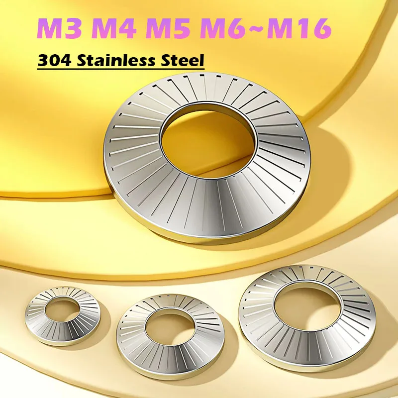 M3 M4 M5 M6 M8 M10~M16 304 Stainless Steel Disc Spring Serrated Lock Washer Knurled Elastic Gasket Self Serrated Safety Washers