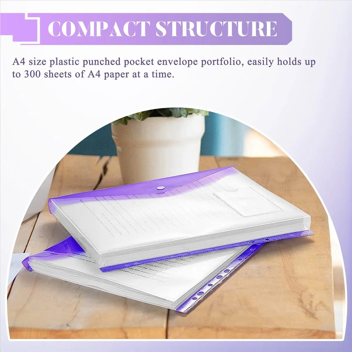 A45I 12Pack A4 Plastic File Folder,Expandable A4 Expandable Punched Pockets for A4 Folders,with Snap Closure and Label Pocket