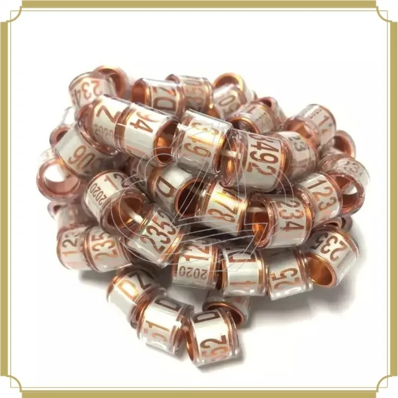 

2026 Colorful Inner Pigeon Leg Rings 001-100 Dove Foot Bands with White Pigeon Pattern Gold