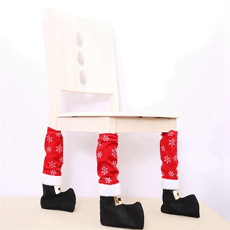 

UISN 4Pcs Christmas Table Leg Covers Cloth Table Furniture Knitted Socks Floor Protectors To Protect Floors From Scratches