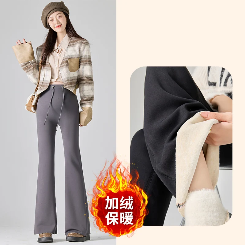 

Maternity Simple Style Winter Slim Casual Comfortable Flared Pants Pregnancy Non-pilling Thermal Fleece trousers Two Colors