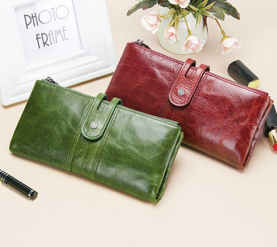 

Модный женский кошелек из натуральной кожи, зеленый, красный клатч, женские длинные кошельки с держателем для карт, кошелек на молнии для iPhone 8