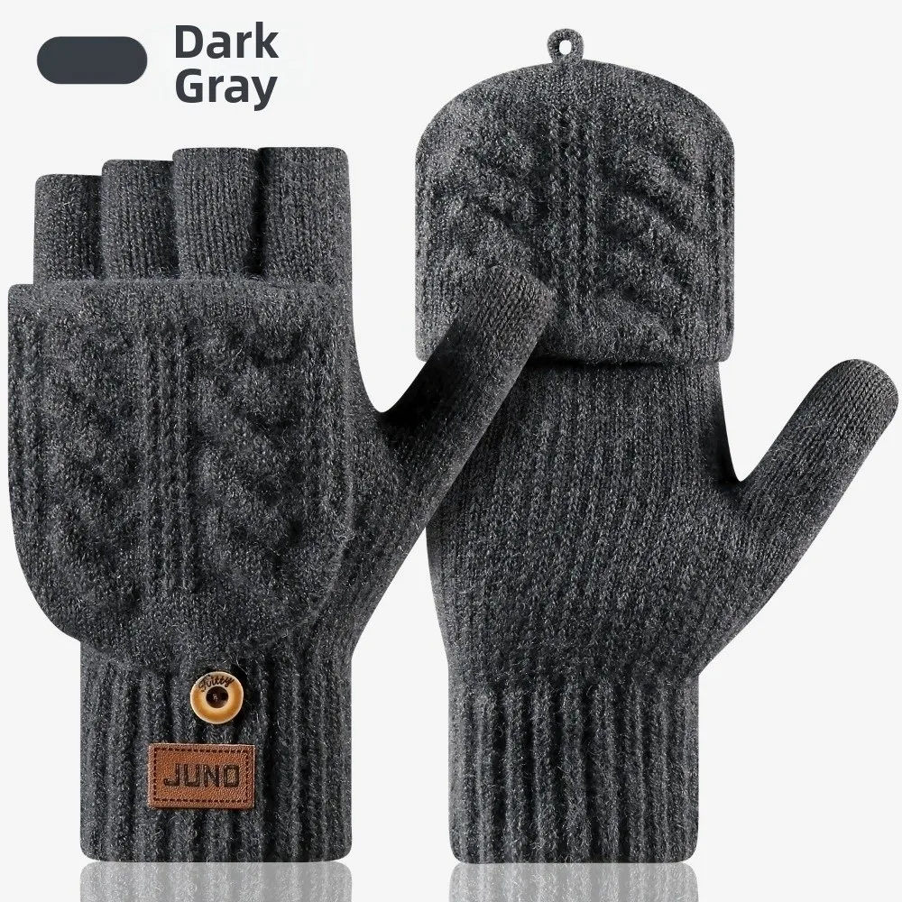 Comfortable Unisex Winter Cable Knitted Gloves Warm Polyester Blend Men Flip Top Gloves One Size Convertible Gloves Cold Weather