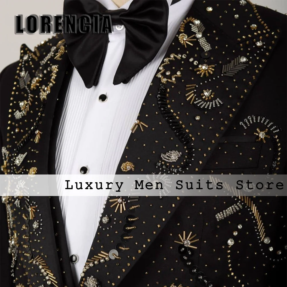 

Elegant Sparkly Suits for Men 3 Pieces Beading Tuxedos Suit Customized Single Breasted Blazer Pants Vest trajes para hombre
