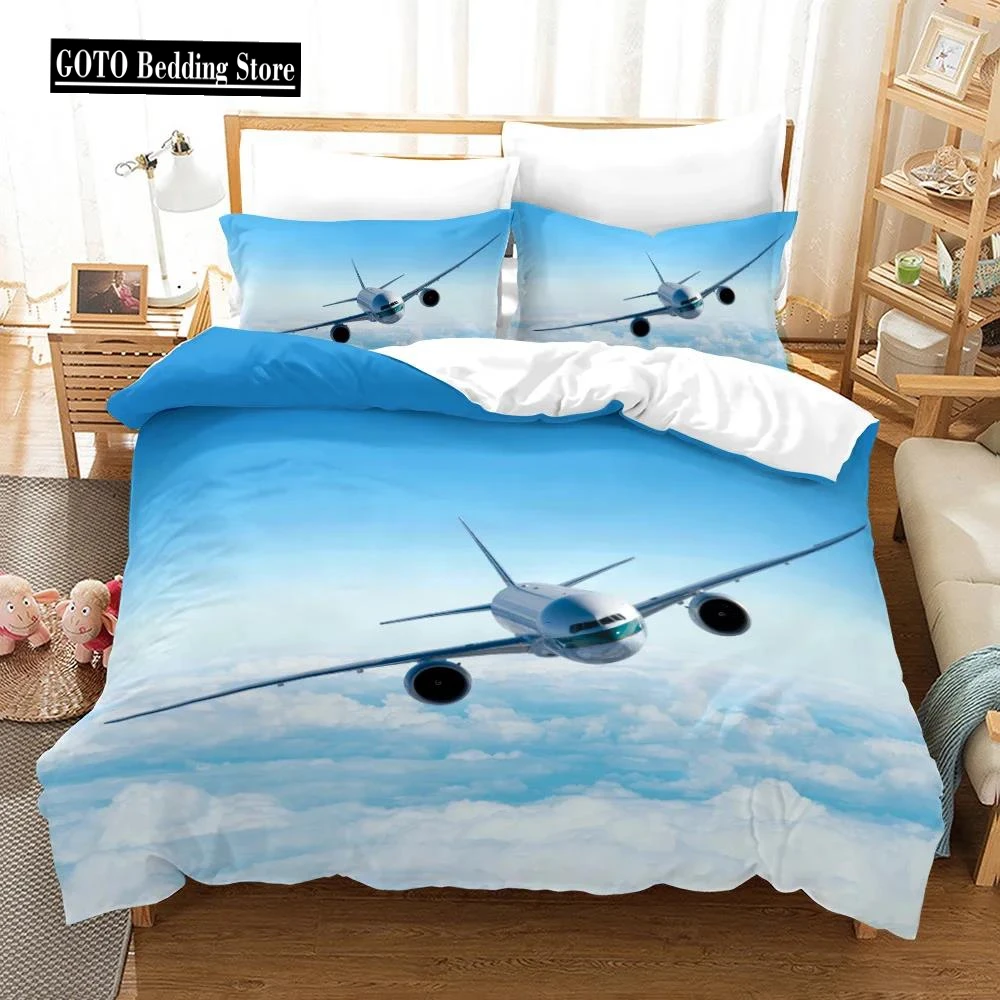 

Print Airplanes Bedding Set for Boy Quilt Cover Pillowcases Kids,twin Full Queen Young People Bedroom Bed Linens Set Polyester