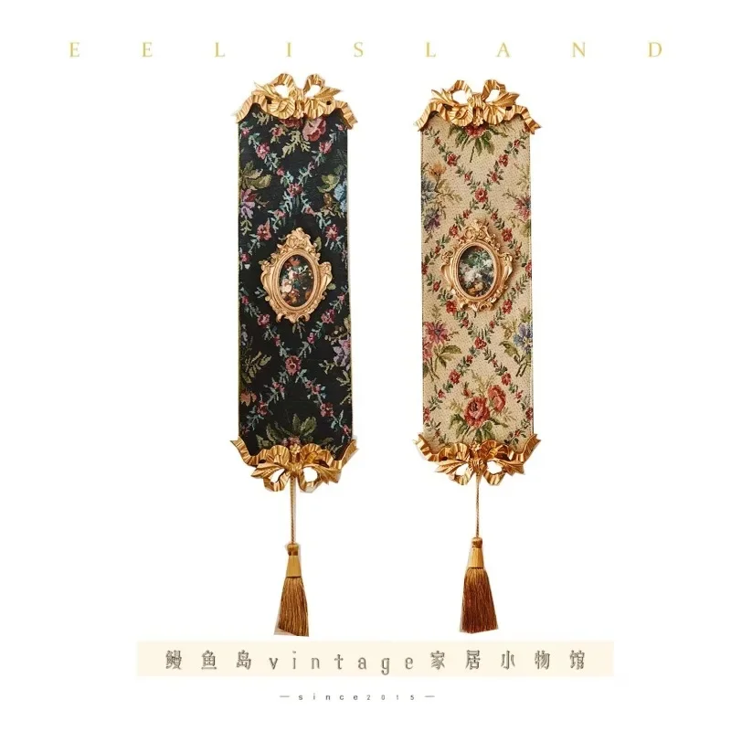 Medieval style home hanging cloth painting decorative painting bedside French weaving fringed pendant bow bedroom wall hanging