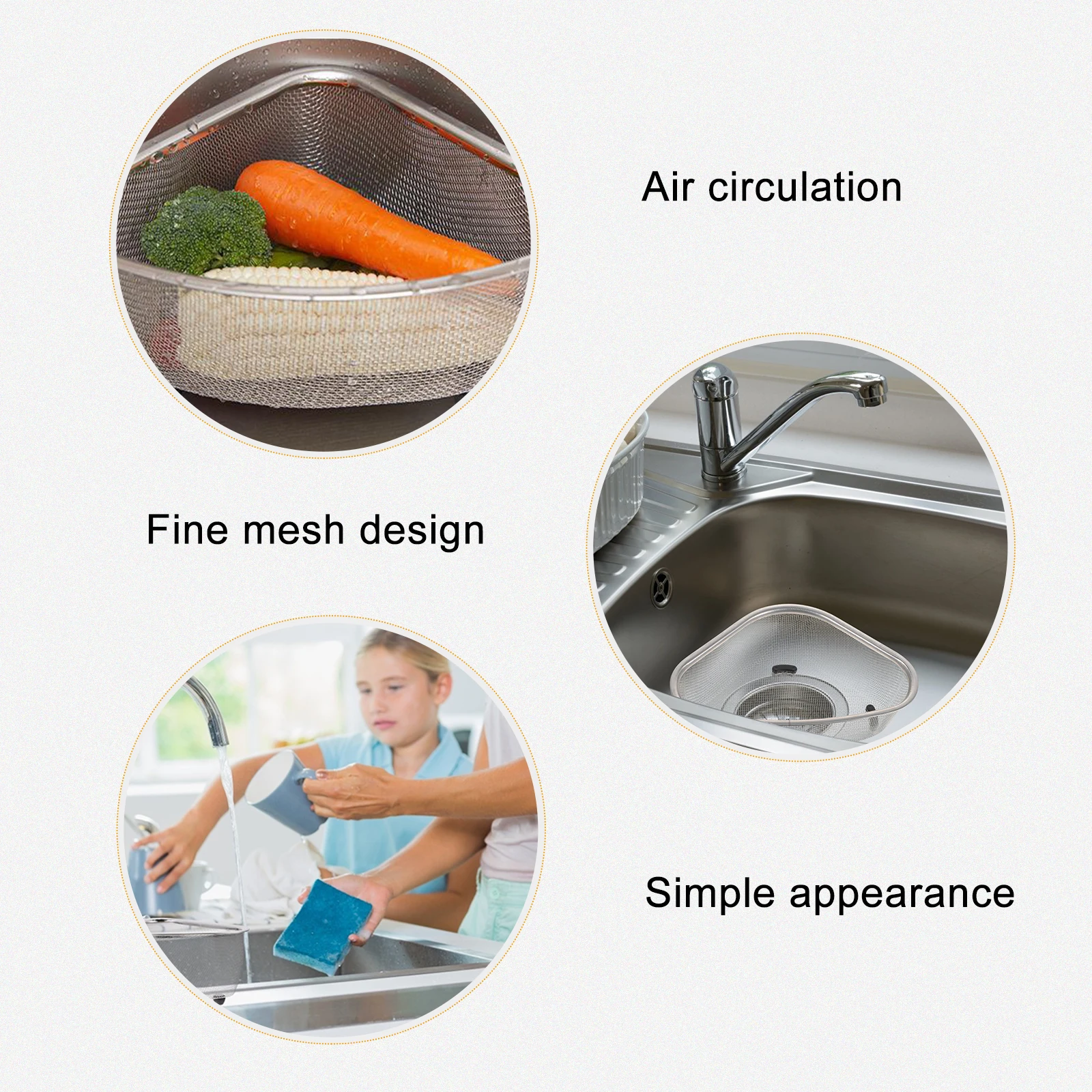 

Stainless Steel Drain Sink Corner Strainer Basket Food Waste Filter Kitchen Sink Storage Basket Corrosion Resistant Durable
