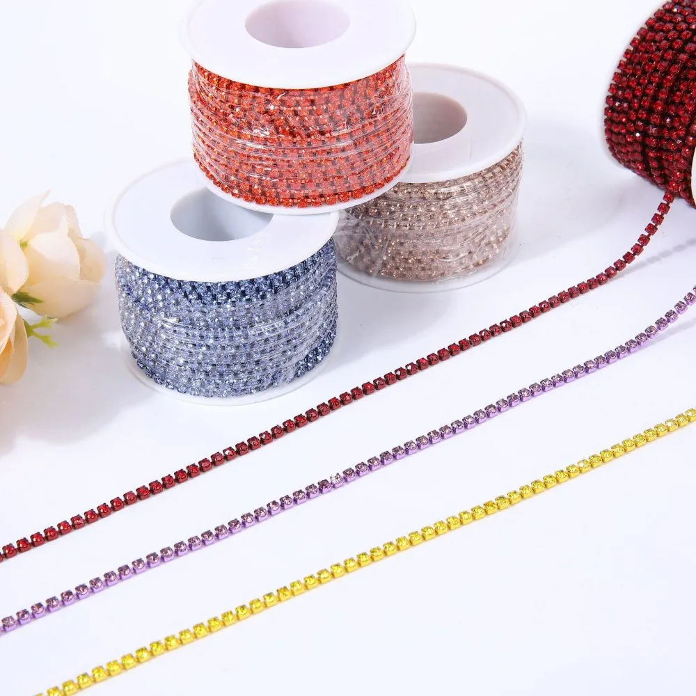 10 ياردة الزجاج الملون سلسلة حجر الراين كأس كثيف تقليم للملابس أكياس الأحذية DIY بها بنفسك الخياطة الديكور الحرف مشاريع الموضة