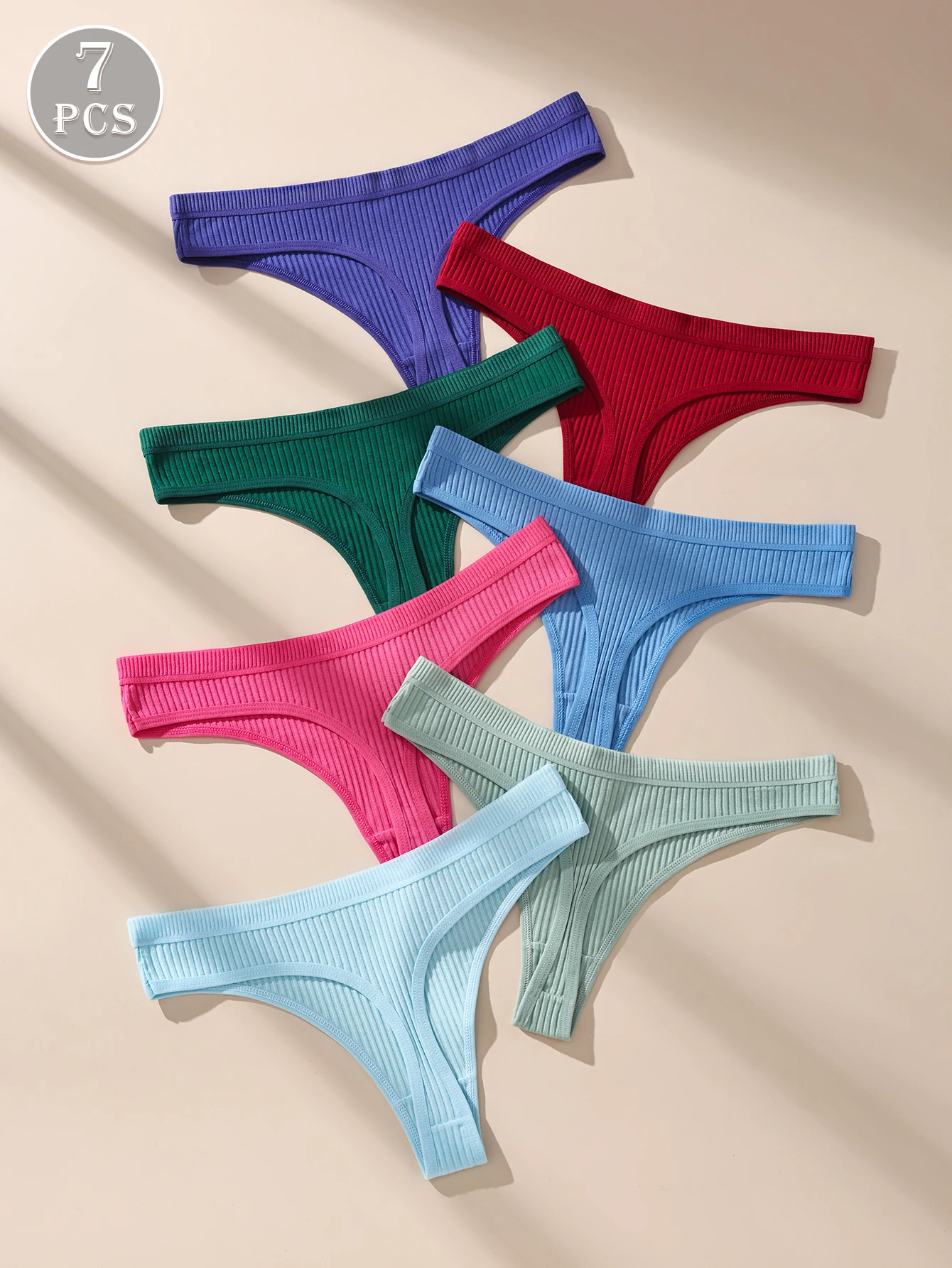 7Pcs/Set Women Thongs Cotton Panties Striped Underwear Sexy Underpants Solid Panty Soft G-Strings  Plus Size Female Lingerie