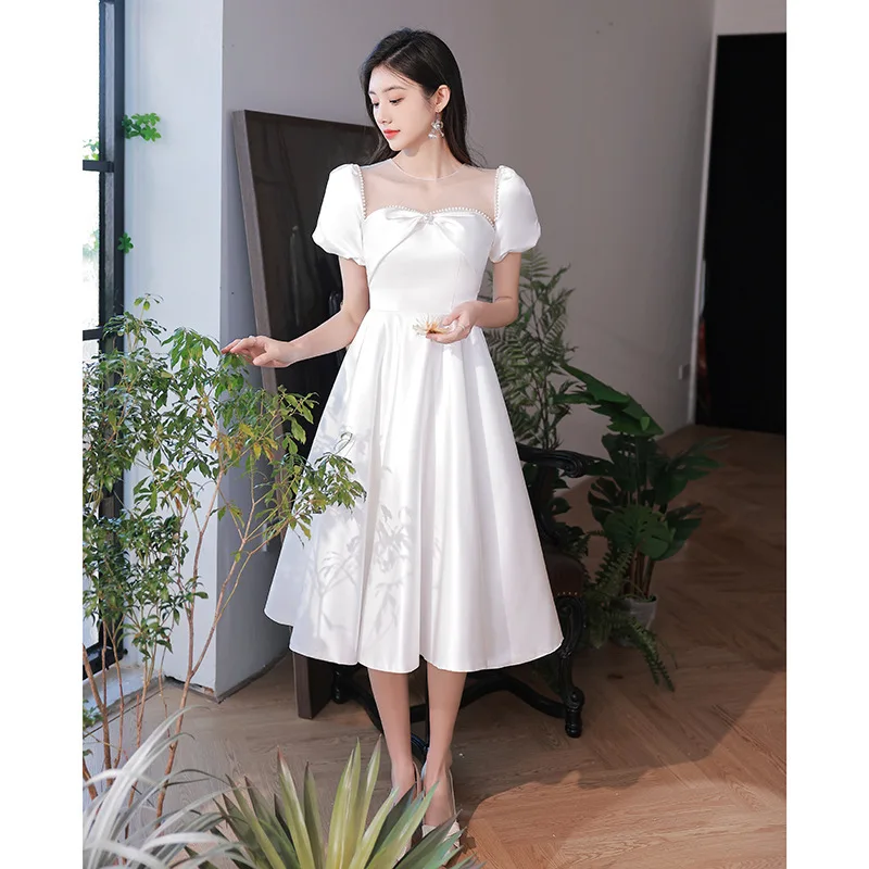 Robe de soirée en Satin blanc pour fête de mariage, tenue quotidienne formelle, Style d'été, robe de mariage pour mère de la mariée
