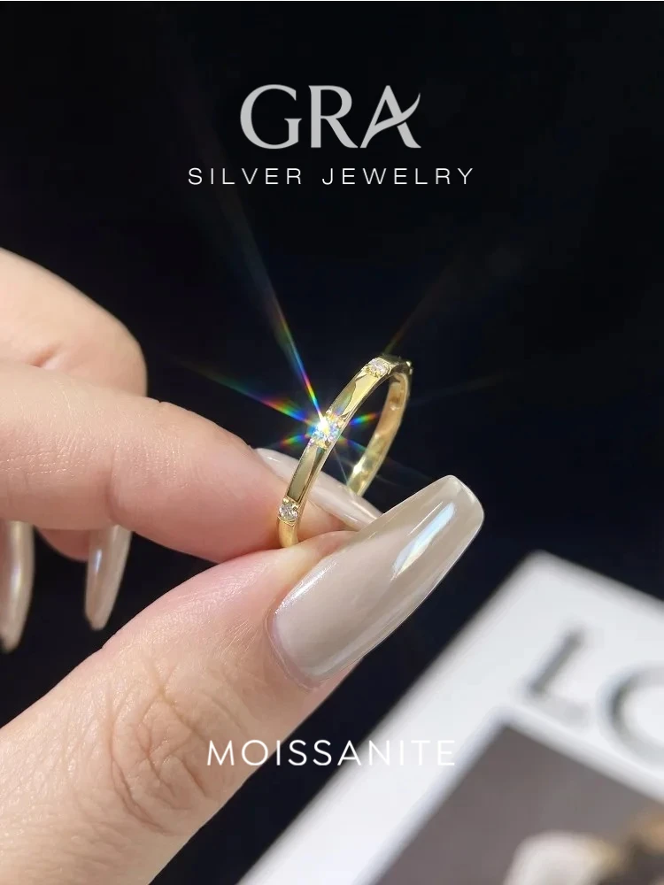 GRA Simple Real Moissanite Diamond Round Shiny Stacked Ring For Women Party 925 Sterling Silver Luxury Personalized Fine Jewelry