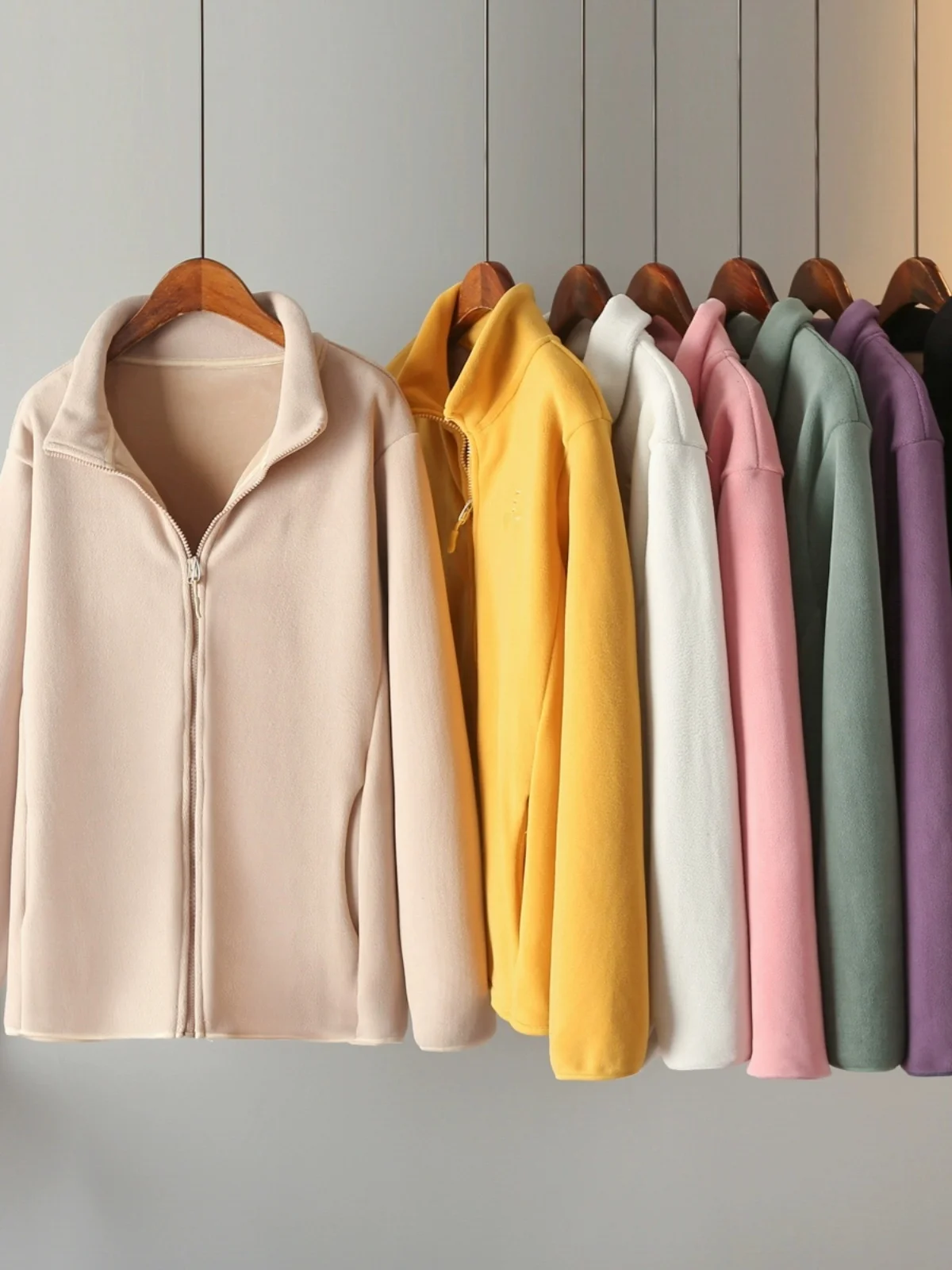 Korean Style Zipper Sweatshirt Cardigan Embroidered Double-Faced Fleece Jacket Lettering Stand Collar plus Size Outerwear