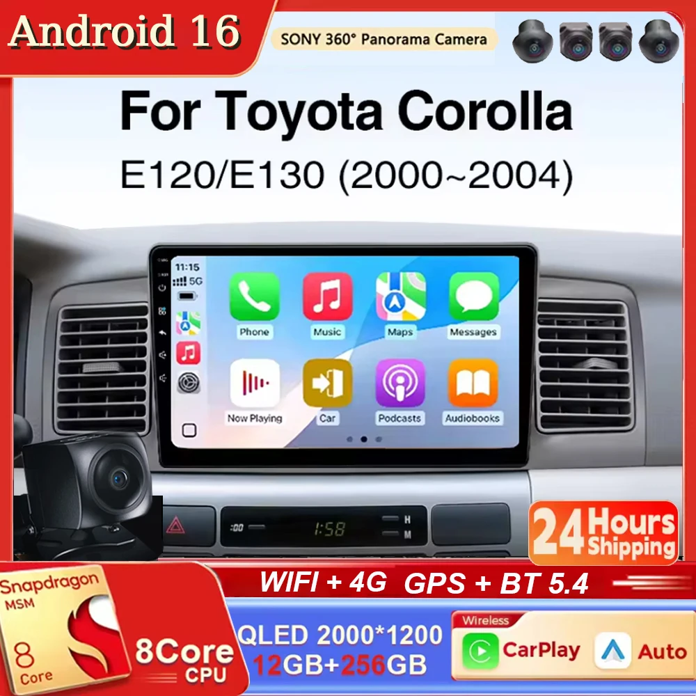 

Автомагнитола Android 16 с Carplay и Auto для Toyota Corolla 2001-2004 (E120, E130) — навигация, мультимедиа, Bluetooth, QLED-экран