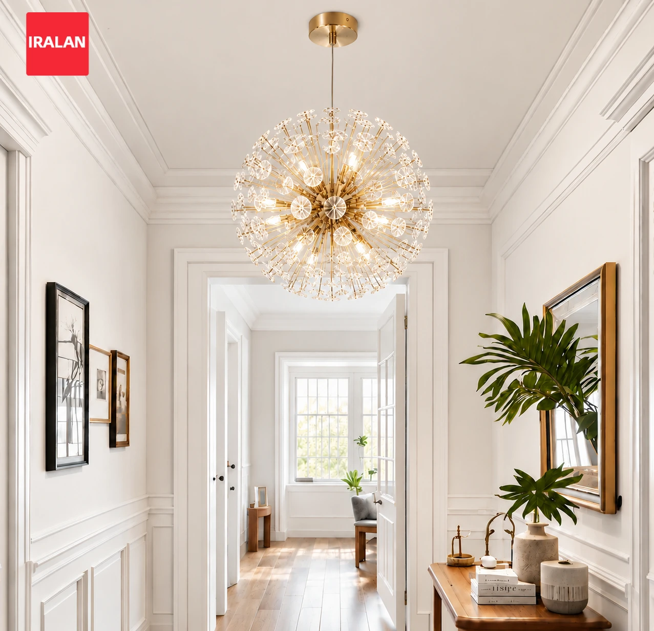 IRALAN Modern Firework Dandelion Crystal Pendant Light Golden Star Sky LED Chandelier Living Room Bedroom Dining Indoor Decor