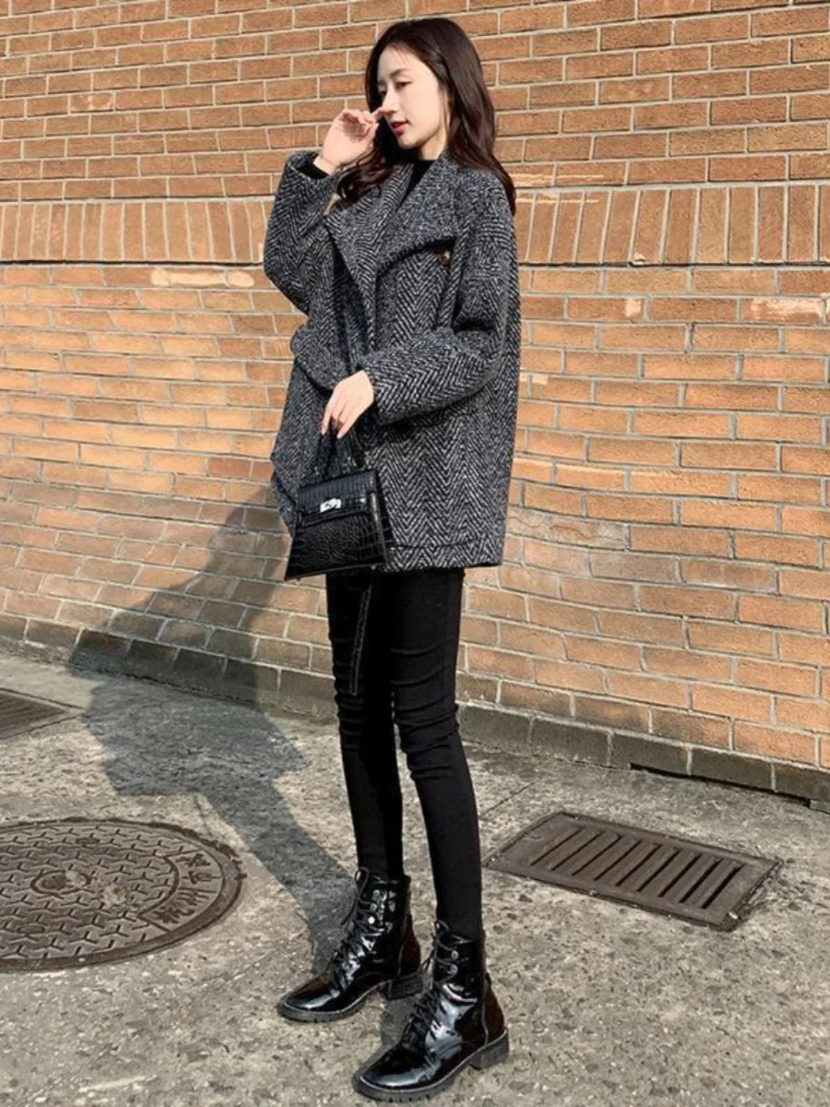 

Женское утепленное шерстяное пальто в клетку, осенне-зимнее, новое, свободного кроя, средней длины, маленького размера, твидовое, для повседневной носки, в корейском стиле