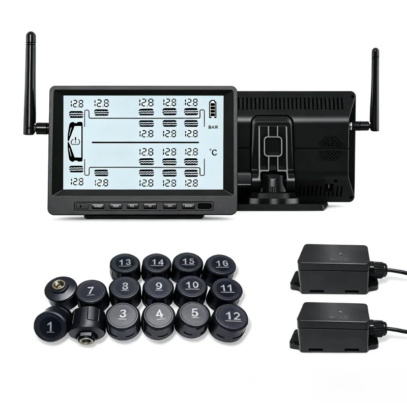 Solar External TPMS Tire Pressure Monitoring System for 6/8/10/12/14 Wheel Truck Trailer RV Fire Truck