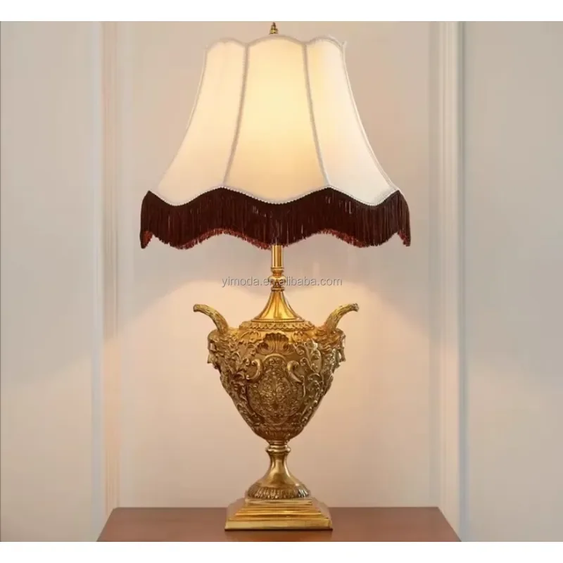 Royal Carved Antique Copper Desk Lamp with Copper Base Traditional Design for Home Office & Living Room Bedside Table Lamp