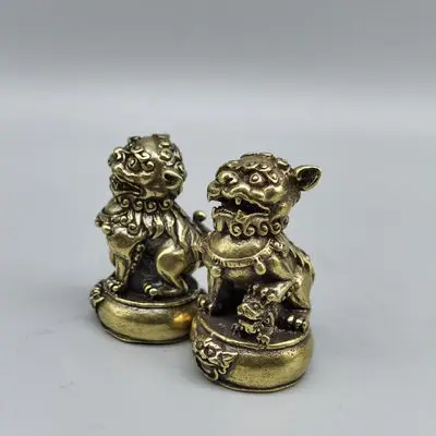 Antique Bronze Micro-carved Drum Lion Decorative Ornaments