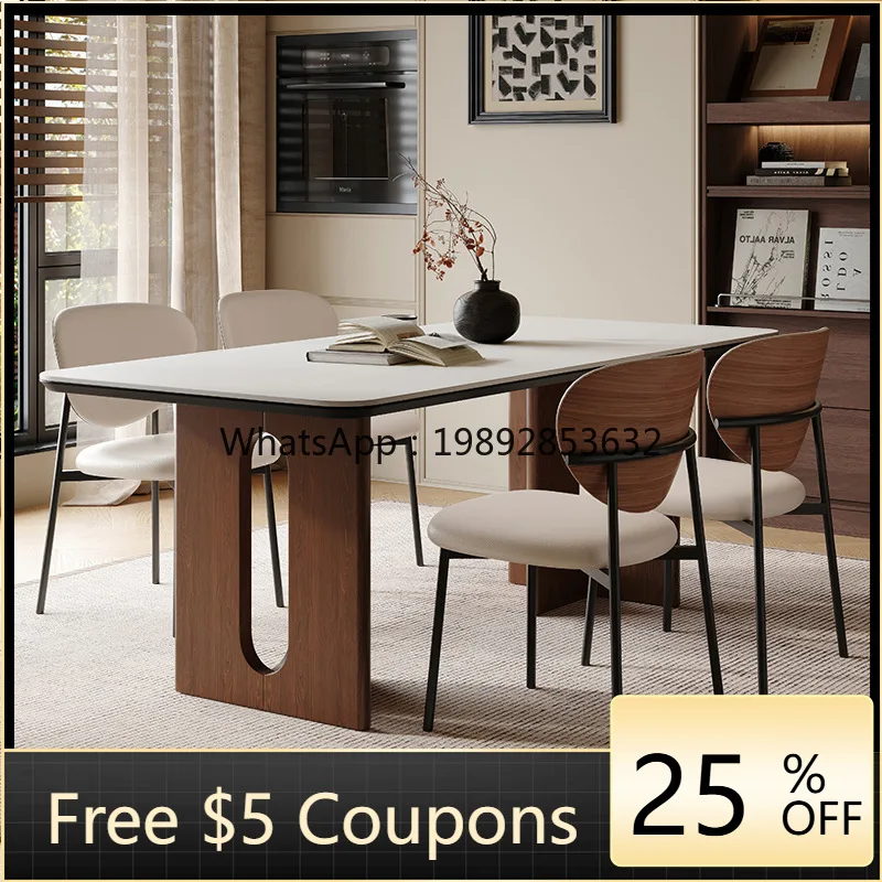 LYY Solid Wood Rock Board Dining Table and Chairs Modern Minimalist Mid-century Style  Small Apartment Restaurant Dining Table