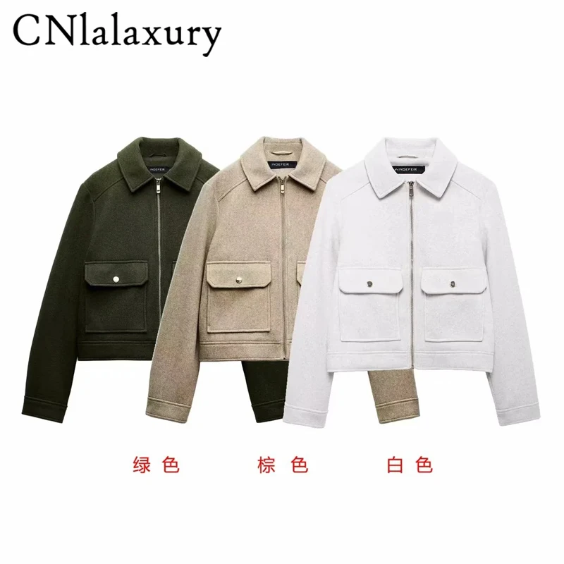 Y2K Clothes Colors Women Jacket 2024 Chic Turndown Collar Pockets Autumn Coat Ladies Elegant Solid Zipper Jackets Outerwear