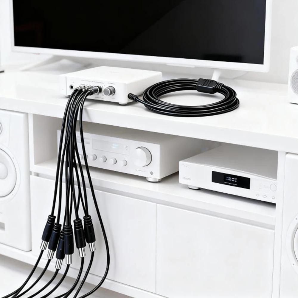 

5PCS 5.5*2.1mm Jack Plug to 10RCA Adapter Cable Male to Male DVD VCR Audio Video Stereo Playbac TV AV Cable Wire Cord