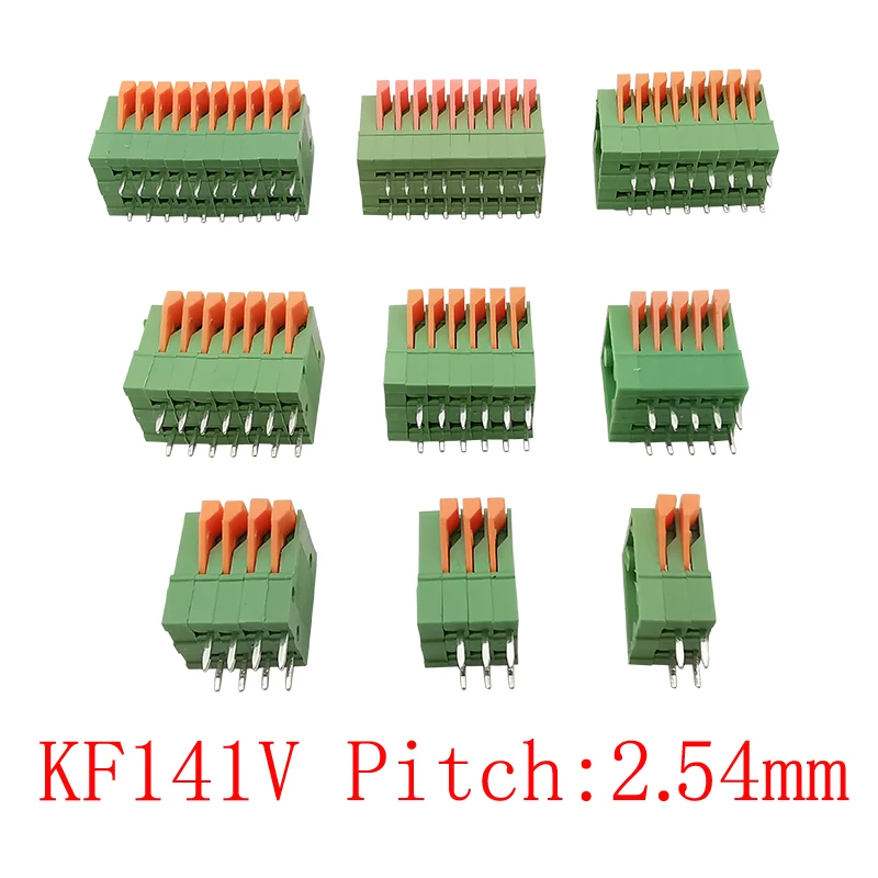 10Pcs KF141R KF141V 2.54mm Pitch PCB Terminal Block Connectors 2/3/4/5/6/7/8/9/10 Pin Straight / Right Angle Screwless Terminals