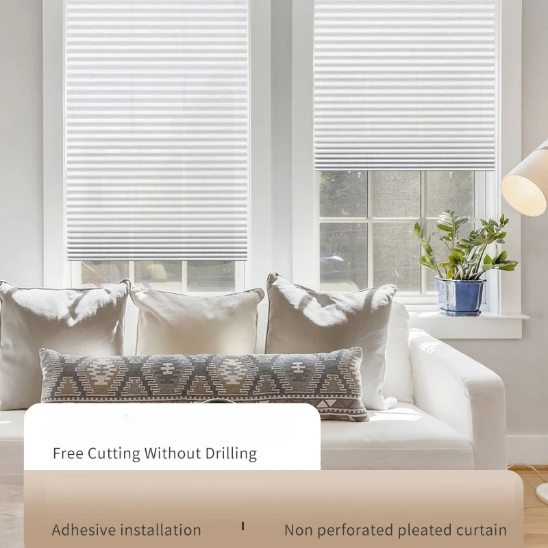 Blind for Window Self Adhesive Pleated Blinds Cordless No Drill Fabric Blinds Room Darkening Shades Blackout Shades for Bathroom