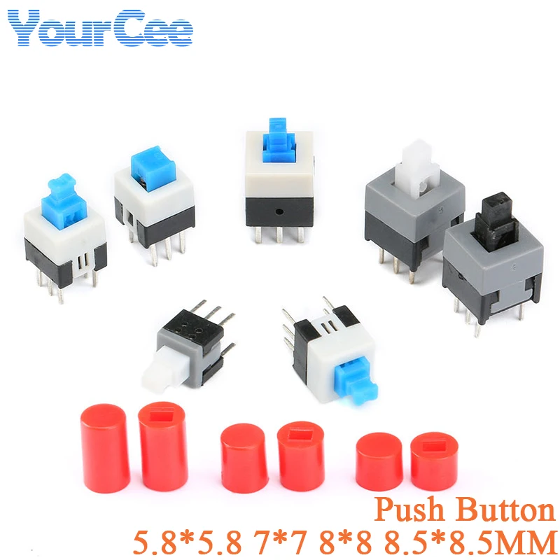 10Pcs Micro Switch Self-lock / No-lock Switch 5.8*5.8MM 7*7MM 8*8MM 8.5*8.5MM 6 Pin 7X7mm Mini Push Button Cap Connector