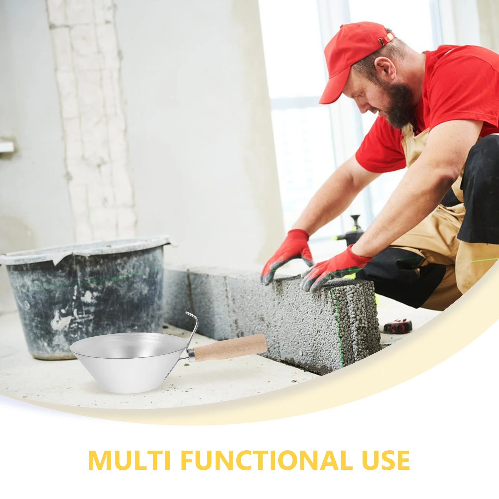 Ferramenta resistente do reboco do drywall da bandeja da lama de aço inoxidável com borda cortada da colher do balde do cimento do punho de madeira