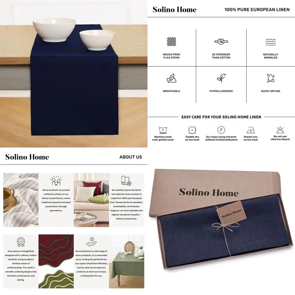 

Скатерть из чистого льна темно-синего цвета 14x108 дюймов на осень, осень, День Благодарения, Рождество, зимние праздники