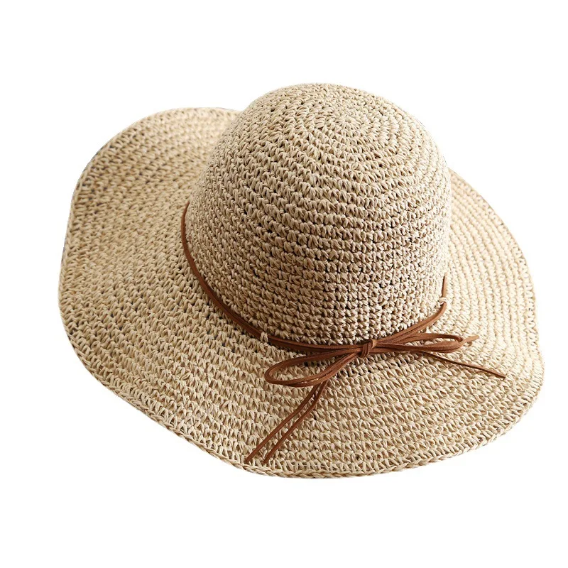 New Hat Women\'s Summer Beach Sun Hat Straw Versatile Sun Protection Sun Hat Large Brim Folding Straw Hat