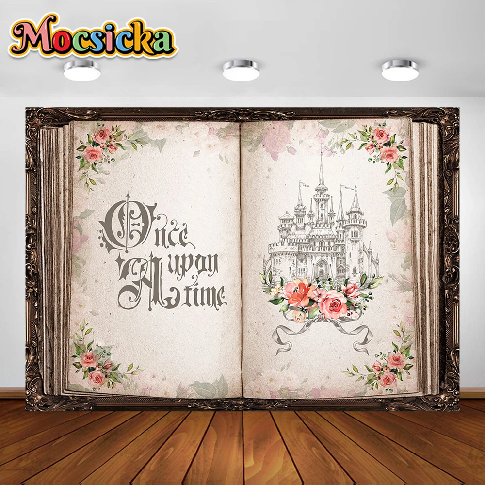 Fairy Tale Books Photography Background Once Upon a Time Ancient Castle Butterfly Flower Princess Girl Birthday Custom Backdrop