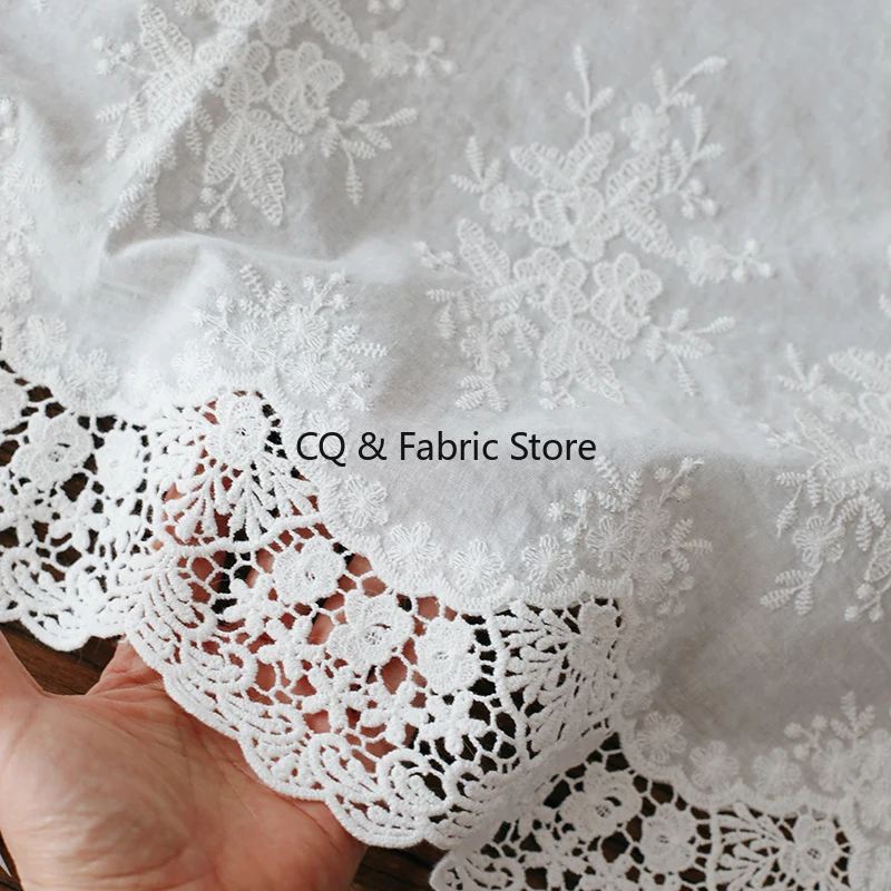 

2 ярда/лот, белая 100% хлопок, кружевная ткань с вышивкой, женская одежда, кружевная отделка своими руками