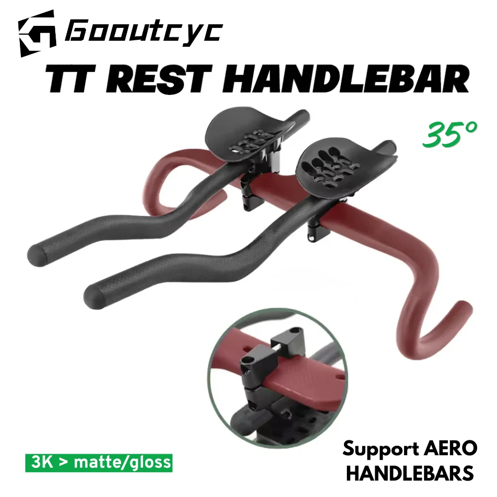 

GOOUTCYC Road Bike Triathlon Time Trial,3K Full Carbon Bicycle Rest TT Handlebar 35°/55° For Aero Handlebar Extension With Clip