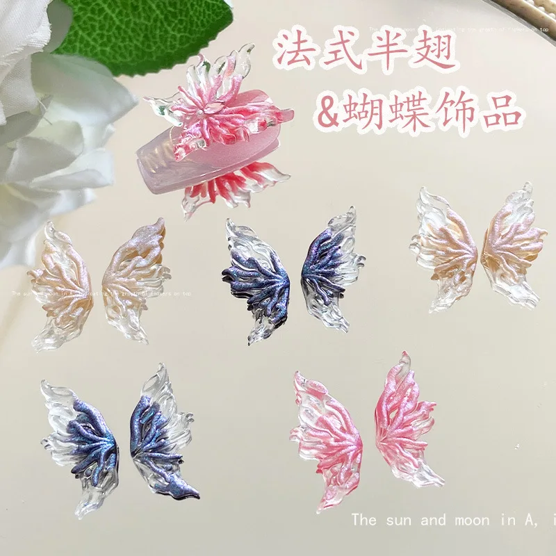 20pcs French Half Face Butterfly Nail Charms Bulk Cute Pink Left Right Butterfly Nail Art Accessories Kawaii Manicure Decoration