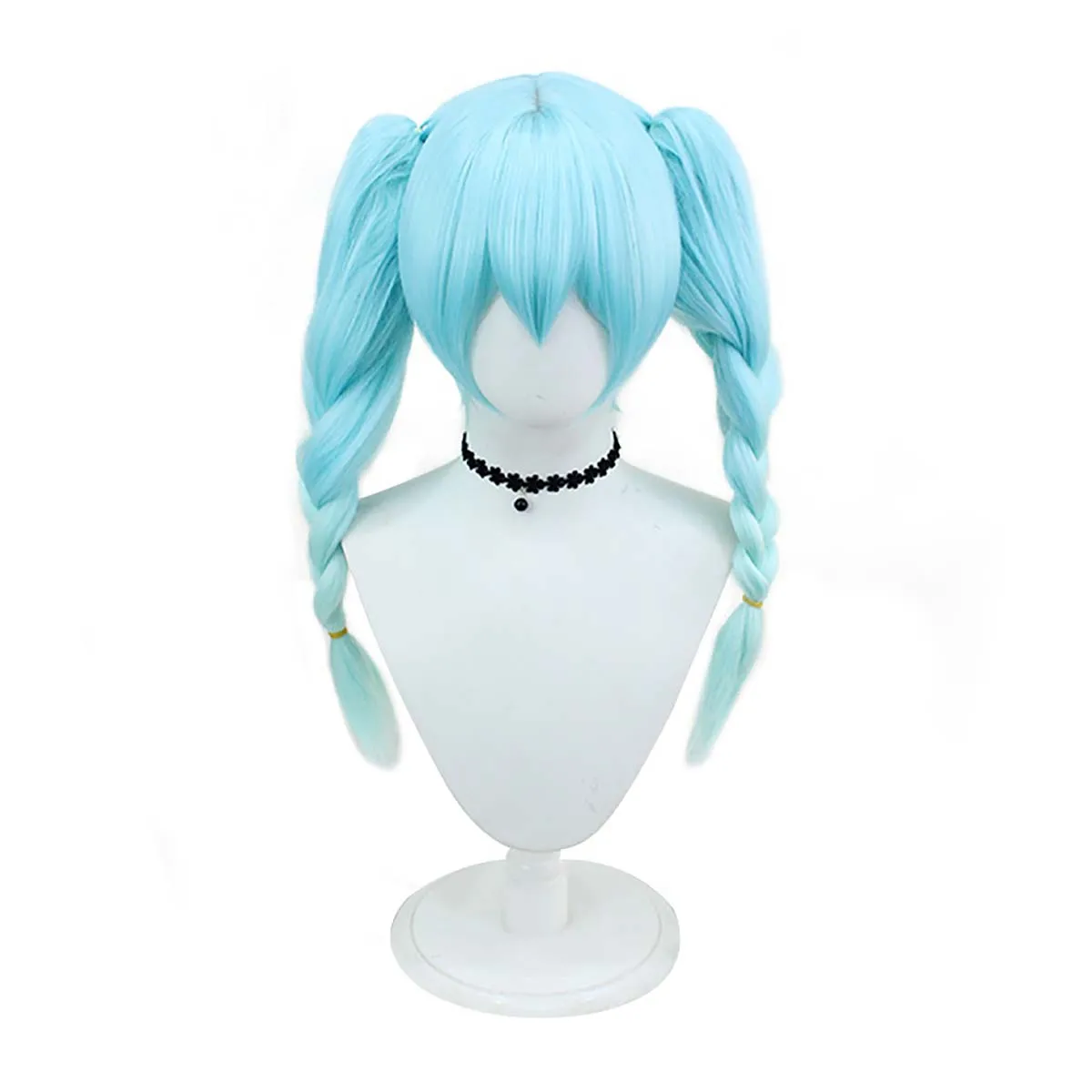 Women Bunny Cosplay Long Braided Ponytails Cyan Gradient Heat Resistant Synthetic Hair Wig