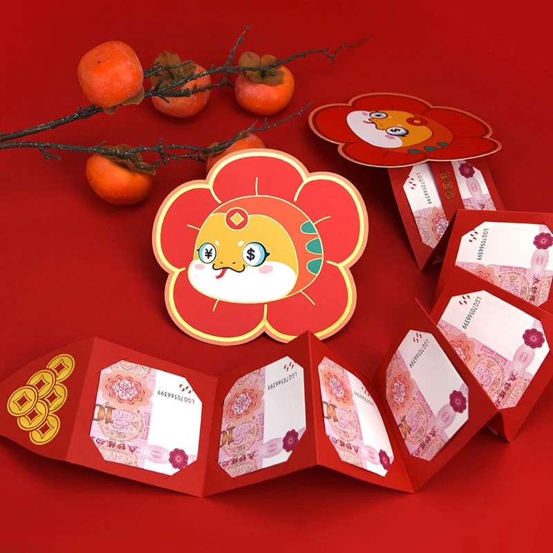 Folding Red Envelopes 2025 The Year Of Lucky Snake Red Pockets Chinese New Year Wish Blessing Money Bag For Kid Festival Gift