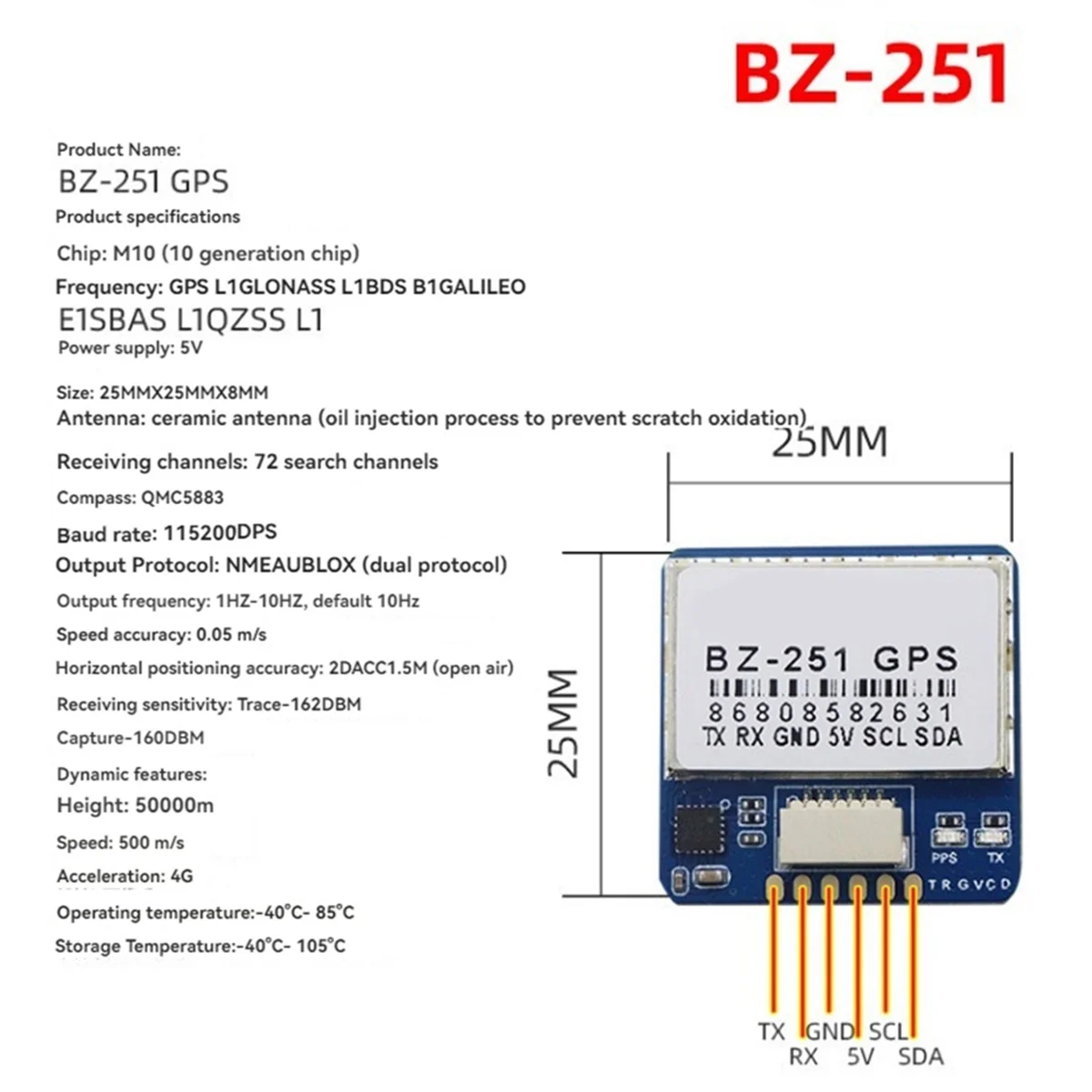 #244O BZGNSS BZ-251 GPS Dual Protocol for FPV Flight Control Fixed-Wing Out of Control Return Rescue Drone Parts (Blue)