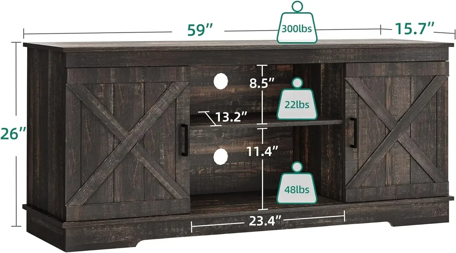 Farmhouse Sideboard Buffet Storage Cabinet com porta de celeiro, Coffee Bar Cabinet com capacidade 300 lbs Capacidade para casa, 59,5