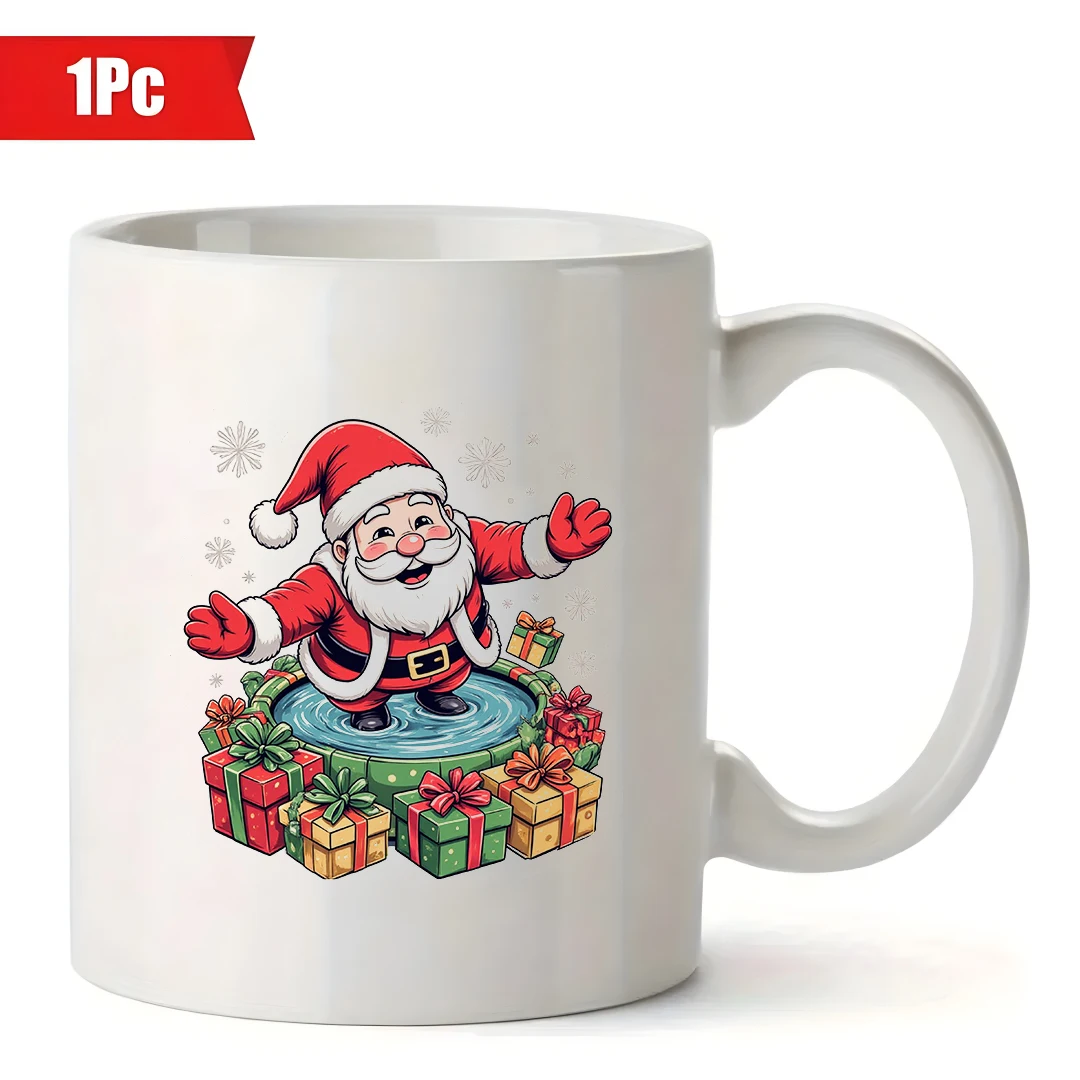 كوب سانتا كلوز كرتوني سعة 11 أونصة + توضيح جو احتفالي هدية عيد الميلاد للأطفال كوب قهوة مكتب عائلي