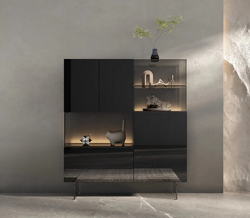 

Glass wine cabinet light luxury high-end dining side cabinet living room wall storage display cabinet