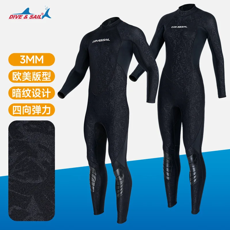 Restrain-free New 3mm Diving Suit Men's One-piece Warm Diving Suit Women's Long-sleeved Cold-proof Snorkeling Winter Swimming Pa