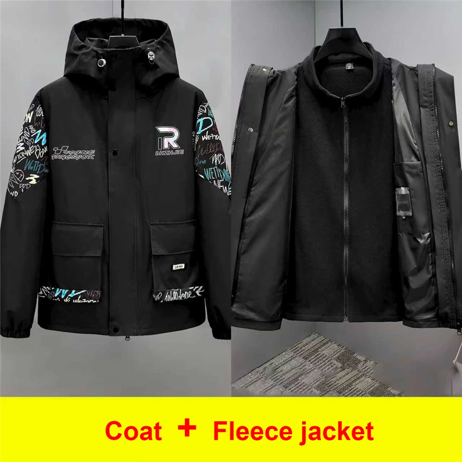 الشتاء سترة سميكة الرجال مقاوم للماء سترة واقية معاطف انفصال بطانة 12XL حجم كبير البضائع الستر عادية المشي لمسافات طويلة معطف مخيم الذكور #3