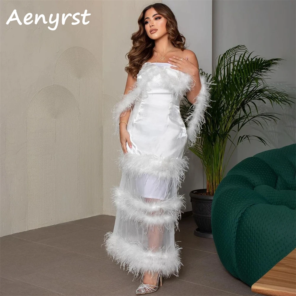 Aenyrst-Mulheres elegantes penas de pescoço no barco vestidos de baile, vestidos de noite retos, comprimento do tornozelo, mulheres comemoram vestido, vestido longo