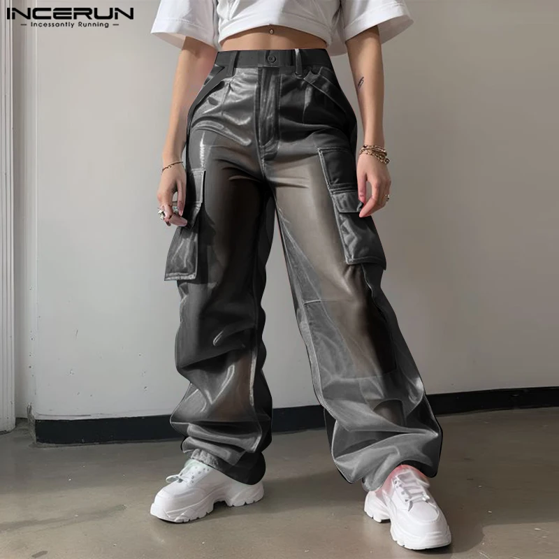 Men Pants Mesh Gradient Button Joggers Oversize Pockets Straight Trousers Men Joggers Streetwear 2025 Fashion Long Pants INCERUN
