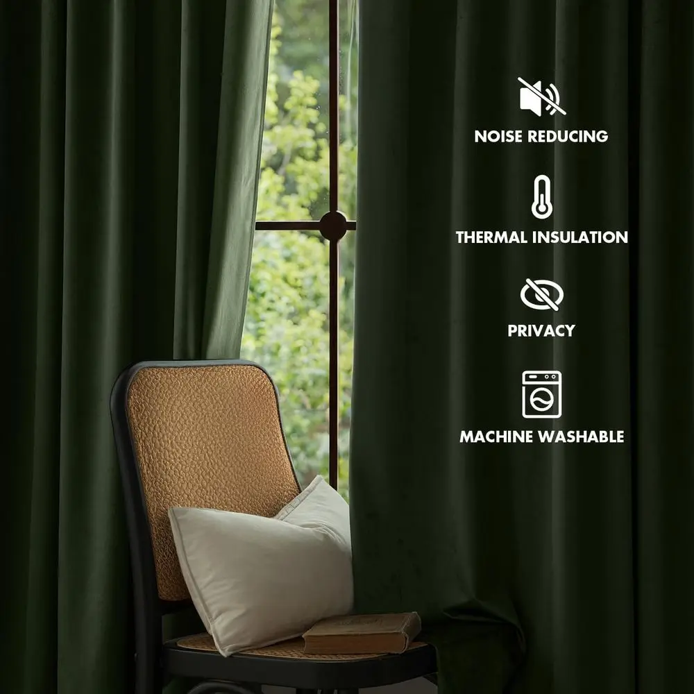 Olijfgroene 96-fluwelen gordijnen met doorvoertule, luxe thermisch geïsoleerde verduistering voor woonkamer en slaapkamer (W52 x L96)